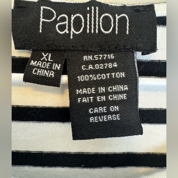 Papillon Black White Striped Blouse SS with Tie Knot Wrap Front Womens Sz XL - Picture 7 of 7